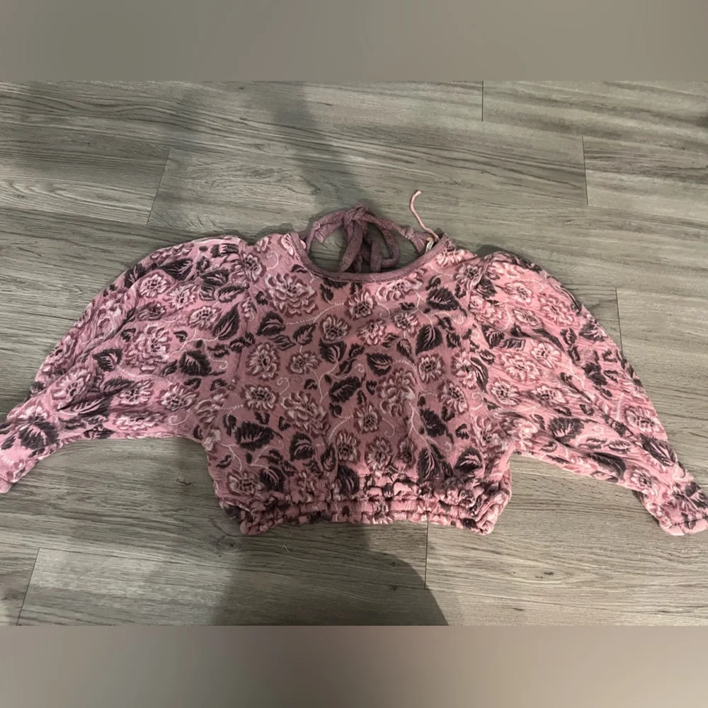 Free People No Ordinary Floral Jacquard Knit Puff Sleeves Top Pink